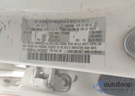 2022 Mazda Mazda3 from USA, damaged, VIN 3MZBPAALXNM306997